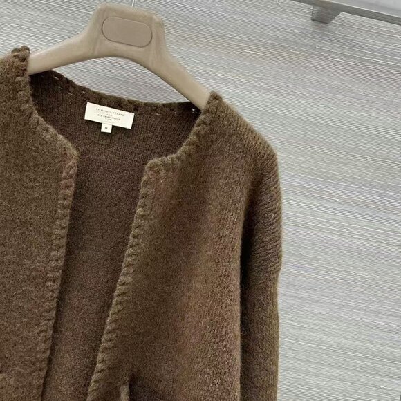 Sezane  Brown Knitted Long Sleeve Whipstitch Cardigan - Picture 4 of 9